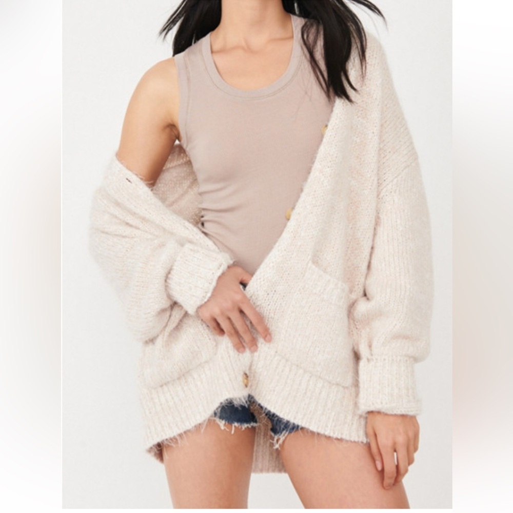 Free People Soft Cream Oversized Button Cardigan